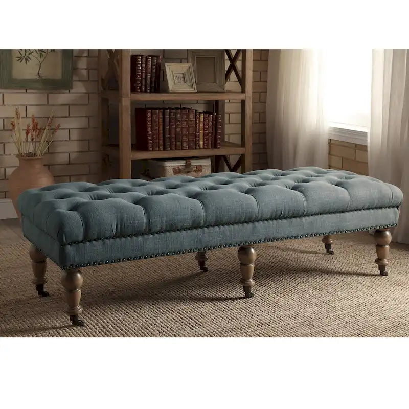 Banc capitonné bleu clair Copper Grove Pereiaslav de 157 cm
