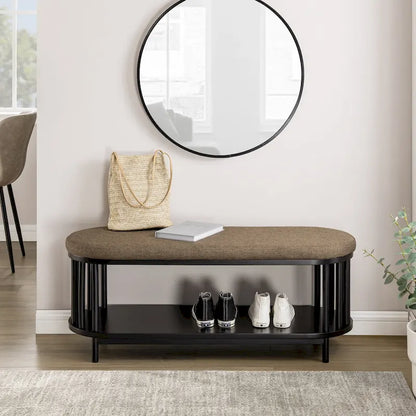 Middlebrook Scandi Upholstered-Top Storage Bench with Lower Shelf