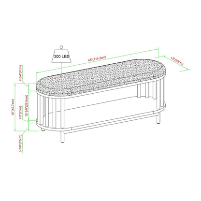 Banc de rangement Middlebrook Scandi avec plateau rembourré et étagère inférieure