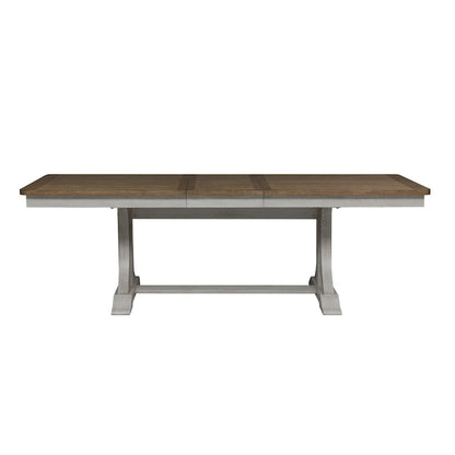 Style campagnard revisité, blanc antique avec table à tréteaux en châtaignier