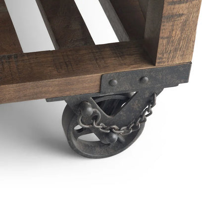 Table basse carrée industrielle WYNDENHALL Barrie en bois de manguier massif et métal, 81 cm de large, finition brun foncé vieilli - 81 x 81 x 46 cm