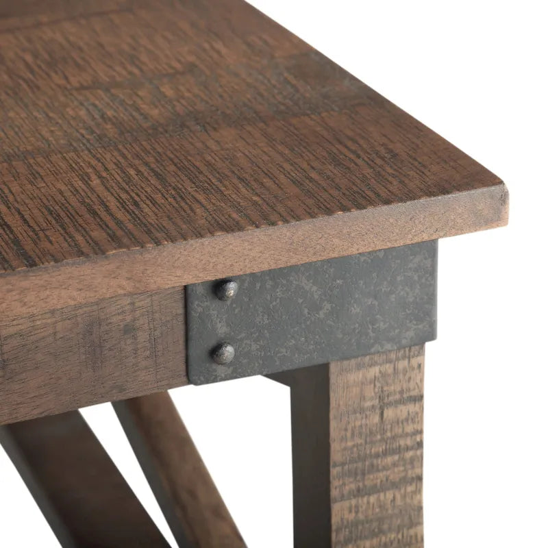 Table basse carrée industrielle WYNDENHALL Barrie en bois de manguier massif et métal, 81 cm de large, finition brun foncé vieilli - 81 x 81 x 46 cm
