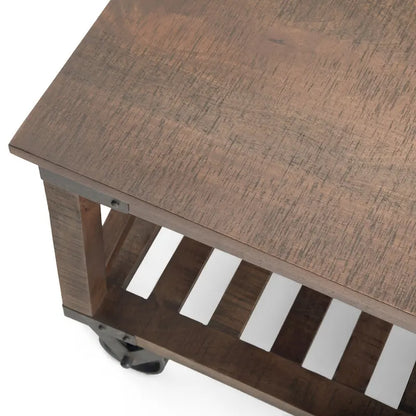Table basse carrée industrielle WYNDENHALL Barrie en bois de manguier massif et métal, 81 cm de large, finition brun foncé vieilli - 81 x 81 x 46 cm