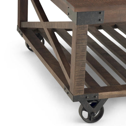 Table basse carrée industrielle WYNDENHALL Barrie en bois de manguier massif et métal, 81 cm de large, finition brun foncé vieilli - 81 x 81 x 46 cm