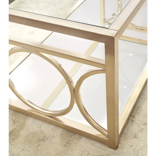Table d'appoint moderne Steve Silver Oria en verre trempé et métal doré