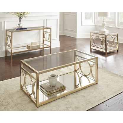 Table d'appoint moderne Steve Silver Oria en verre trempé et métal doré