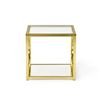 Table d'appoint moderne Steve Silver Oria en verre trempé et métal doré