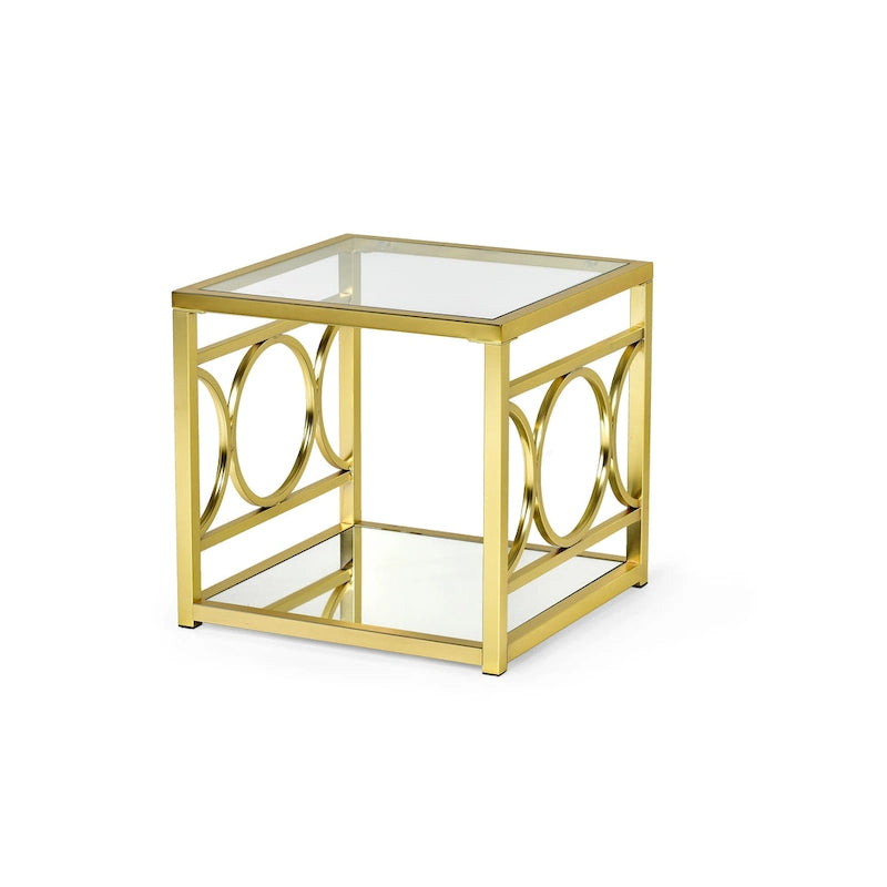 Table d'appoint moderne Steve Silver Oria en verre trempé et métal doré