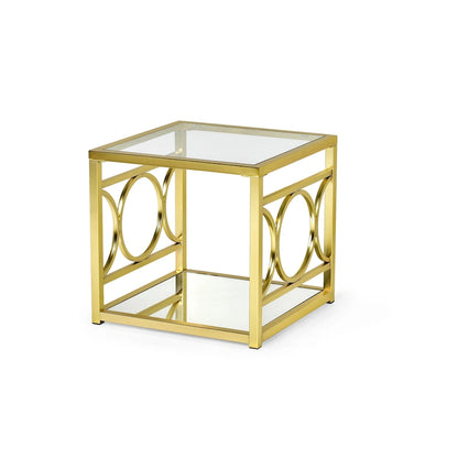 Table d'appoint moderne Steve Silver Oria en verre trempé et métal doré
