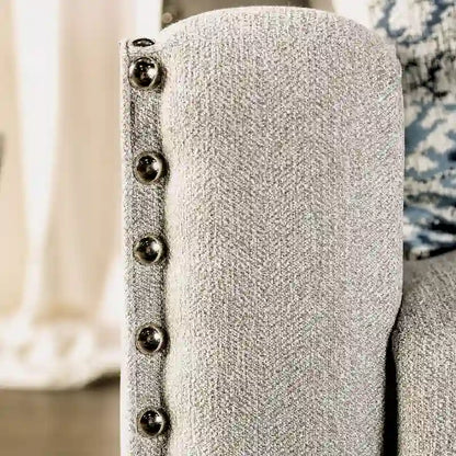 Canapé Kenwood Transitional gris clair, revêtement en tissu, garniture cloutée, accoudoirs inclinés, par Furniture of America