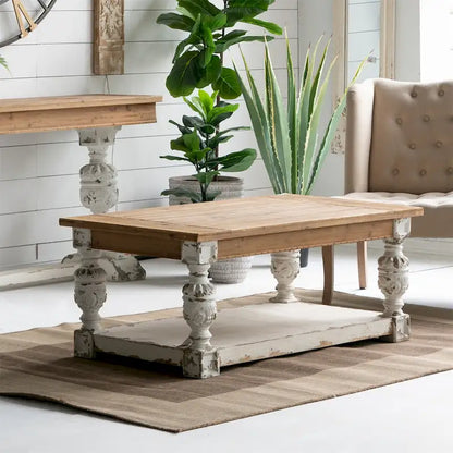 Table basse rectangulaire en bois blanchi antique