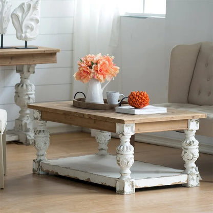 Table basse rectangulaire en bois blanchi antique