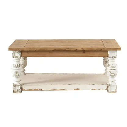 Table basse rectangulaire en bois blanchi antique