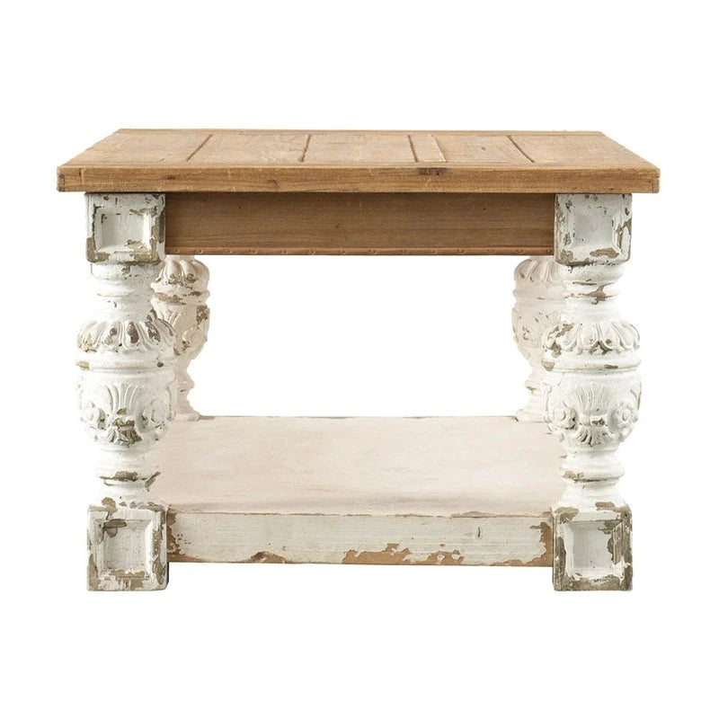 Table basse rectangulaire en bois blanchi antique