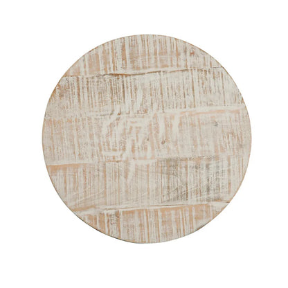 Table d'appoint ronde Abbott en bois massif blanchi, avec piètement recouvert de corde de jute