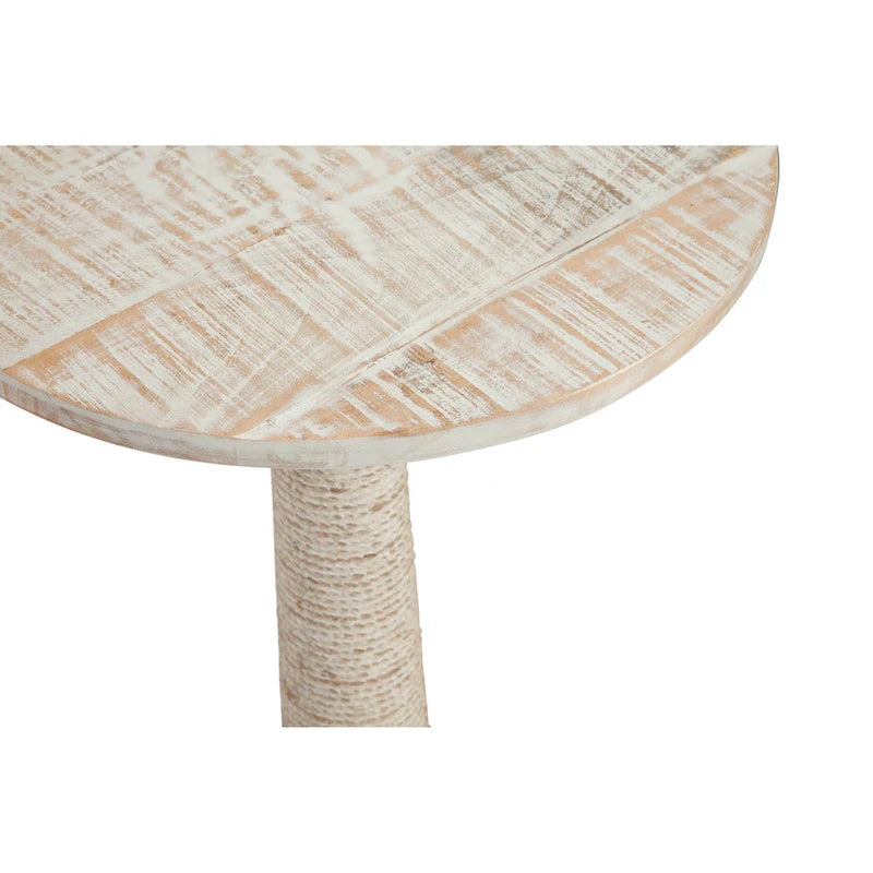 Table d'appoint ronde Abbott en bois massif blanchi, avec piètement recouvert de corde de jute