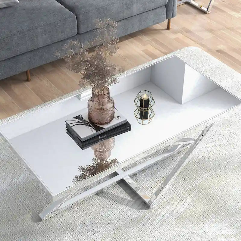 Table basse Marchat Glam Chrome 47 pouces avec plateau miroir, par Furniture of America