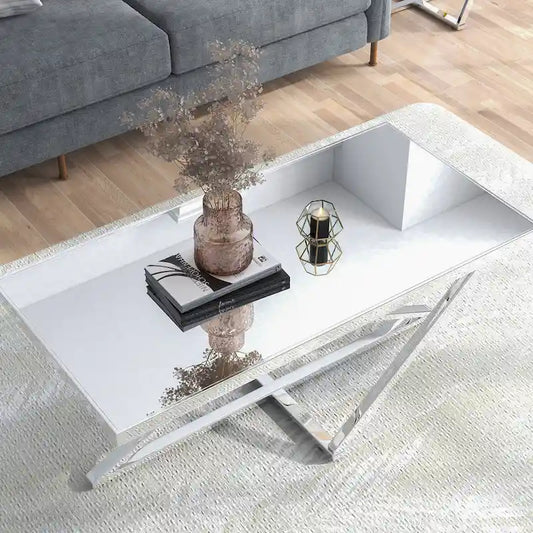 Table basse Marchat Glam Chrome 47 pouces avec plateau miroir, par Furniture of America