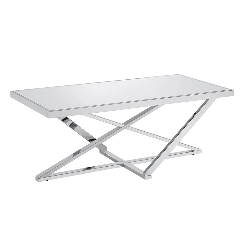 Table basse Marchat Glam Chrome 47 pouces avec plateau miroir, par Furniture of America