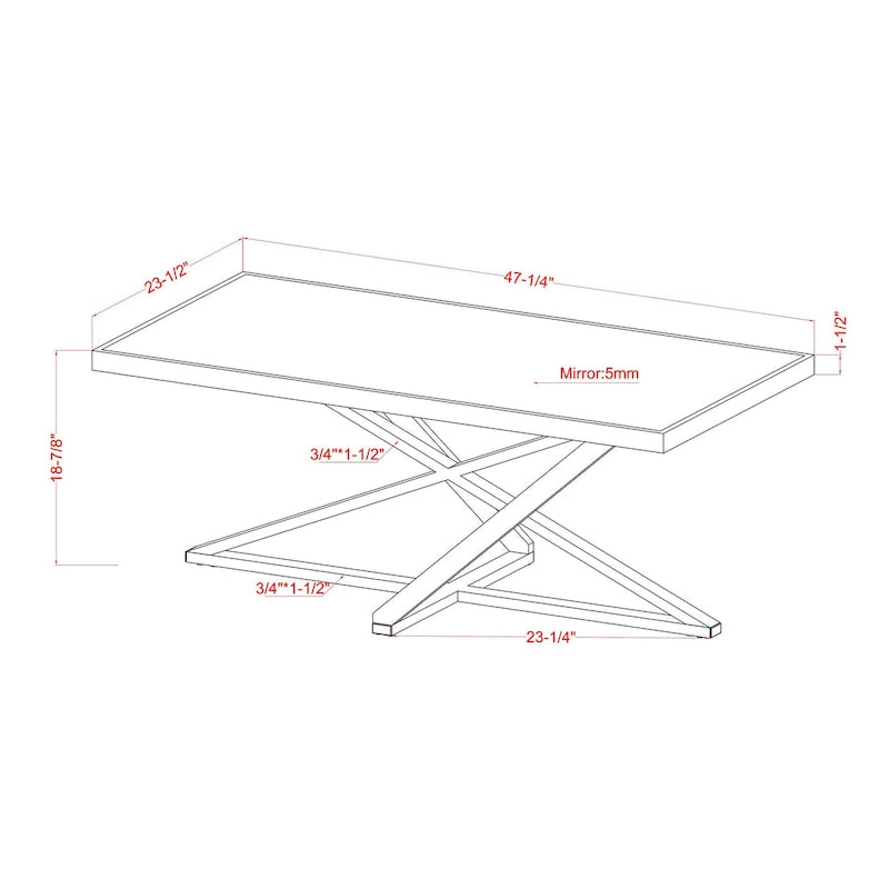 Table basse Marchat Glam Chrome 47 pouces avec plateau miroir, par Furniture of America