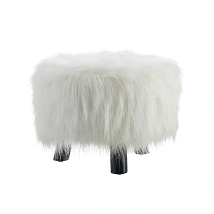 Pouf en fausse fourrure blanche à poils longs Silver Orchid Karlweis