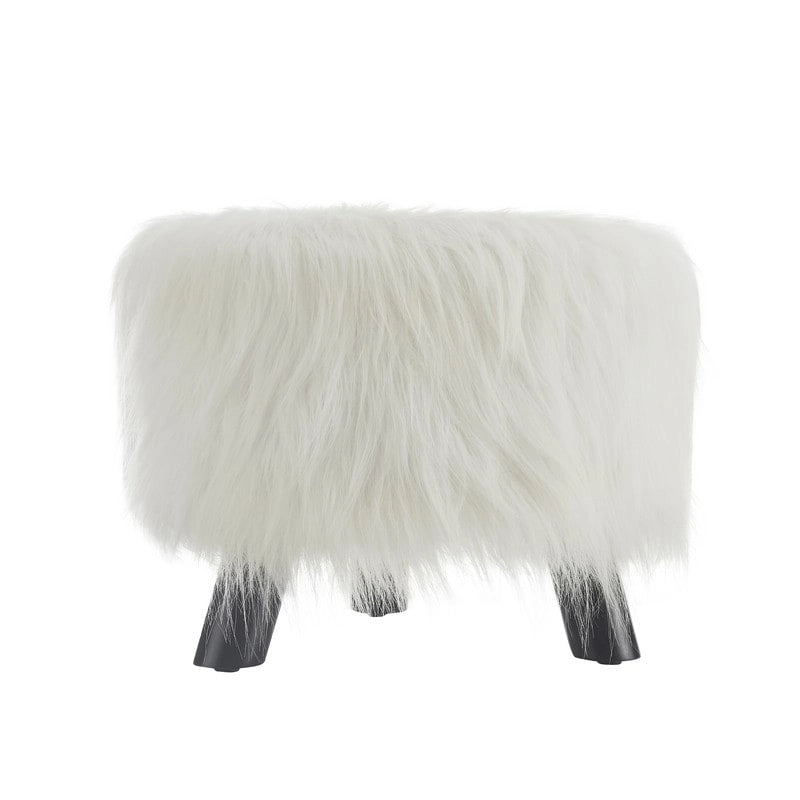 Pouf en fausse fourrure blanche à poils longs Silver Orchid Karlweis