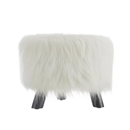 Pouf en fausse fourrure blanche à poils longs Silver Orchid Karlweis