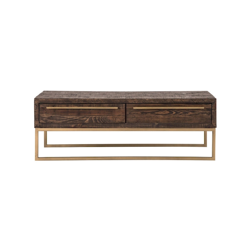 Table basse HomeRoots 47 en métal brun foncé et doré avec tiroir - 46,5