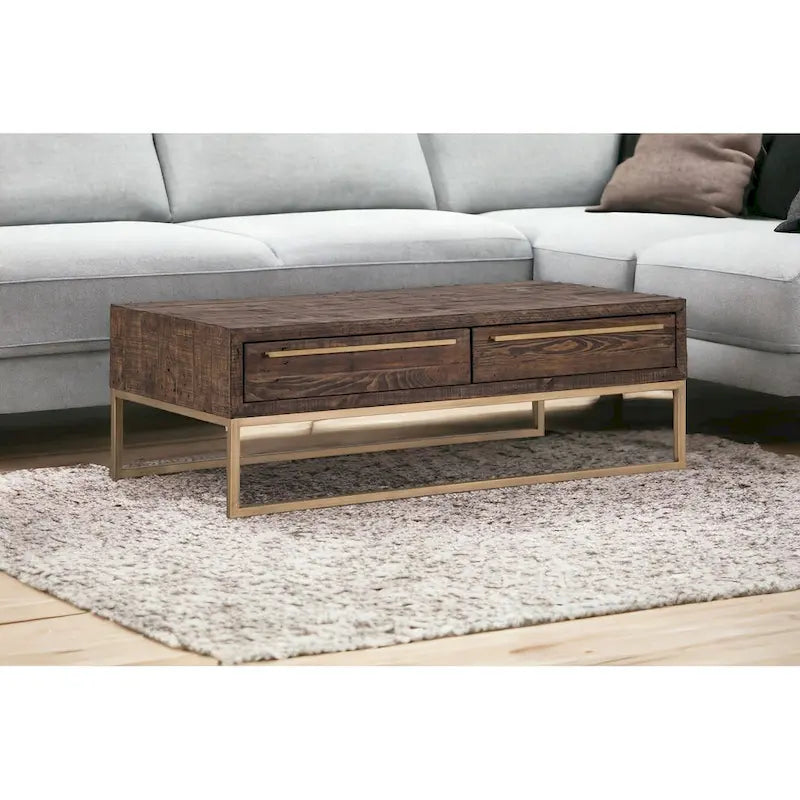Table basse HomeRoots 47 en métal brun foncé et doré avec tiroir - 46,5