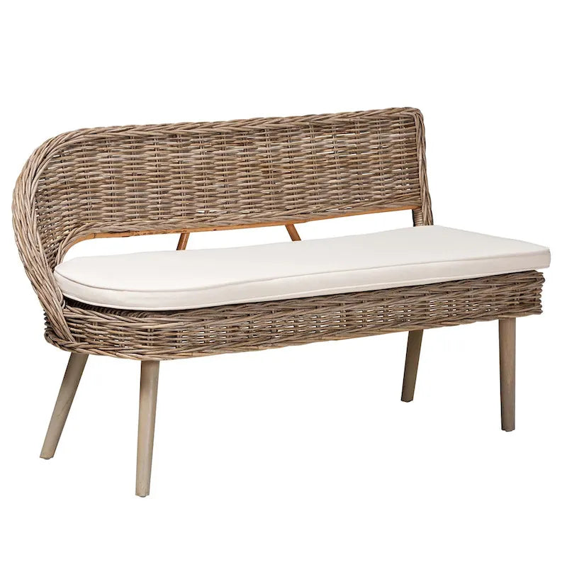 Ensemble banquette de salle à manger Raisa moderne de style bohème en rotin Kubu naturel et bois d'acacia, 2 pièces