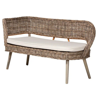 Ensemble banquette de salle à manger Raisa moderne de style bohème en rotin Kubu naturel et bois d'acacia, 2 pièces