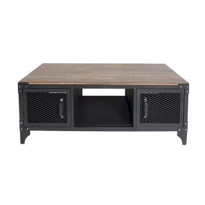 Table basse de rangement en acier Conner Rustic Black et Dark Walnut de 48 pouces par Furniture of America
