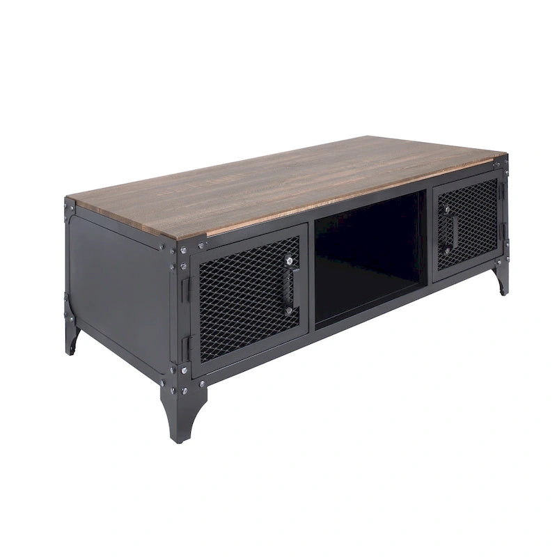 Table basse de rangement en acier Conner Rustic Black et Dark Walnut de 48 pouces par Furniture of America