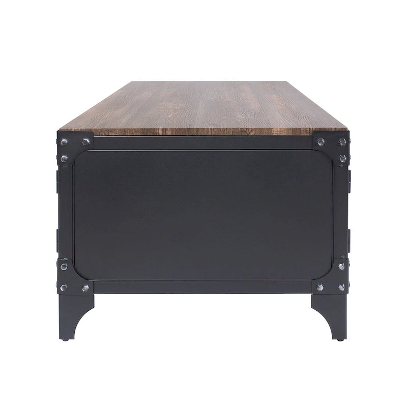 Table basse de rangement en acier Conner Rustic Black et Dark Walnut de 48 pouces par Furniture of America