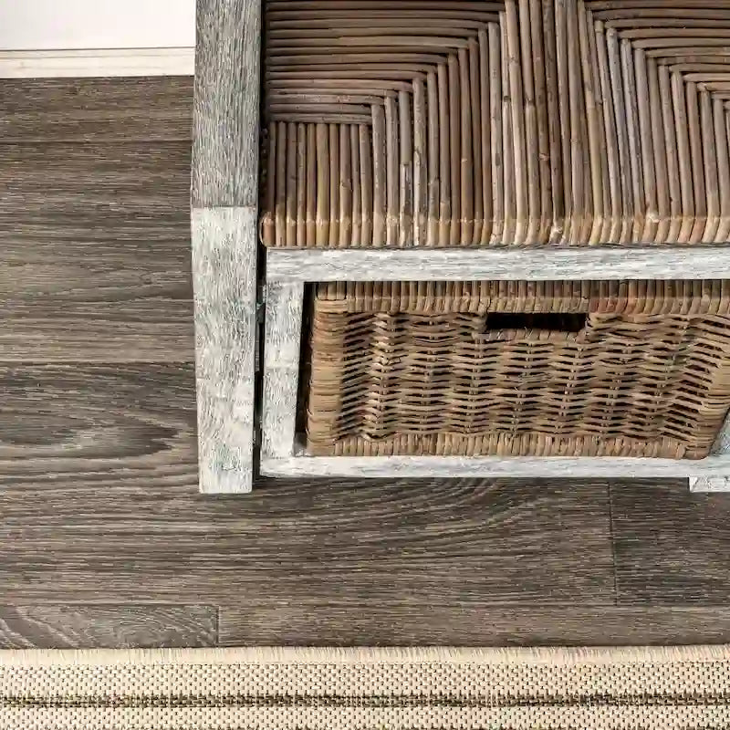 Banc de rangement rustique en osier à 2 tiroirs Happimess, gris