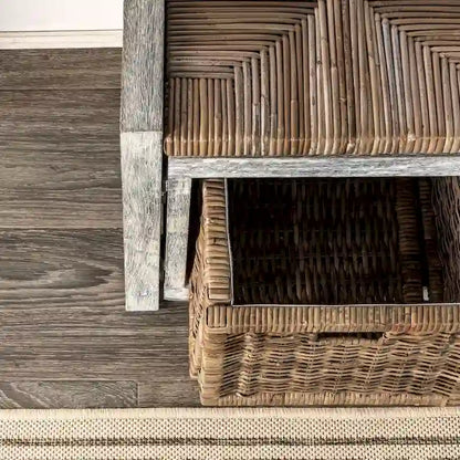 Banc de rangement rustique en osier à 2 tiroirs Happimess, gris