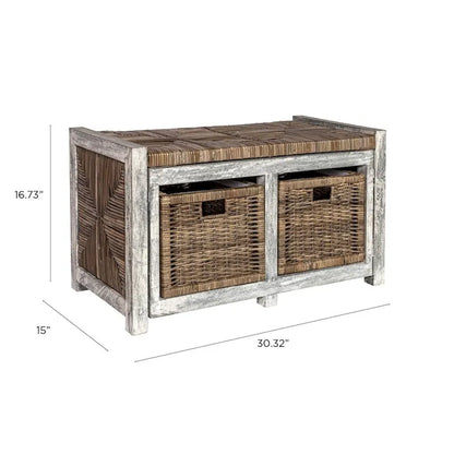 Banc de rangement rustique en osier à 2 tiroirs Happimess, gris