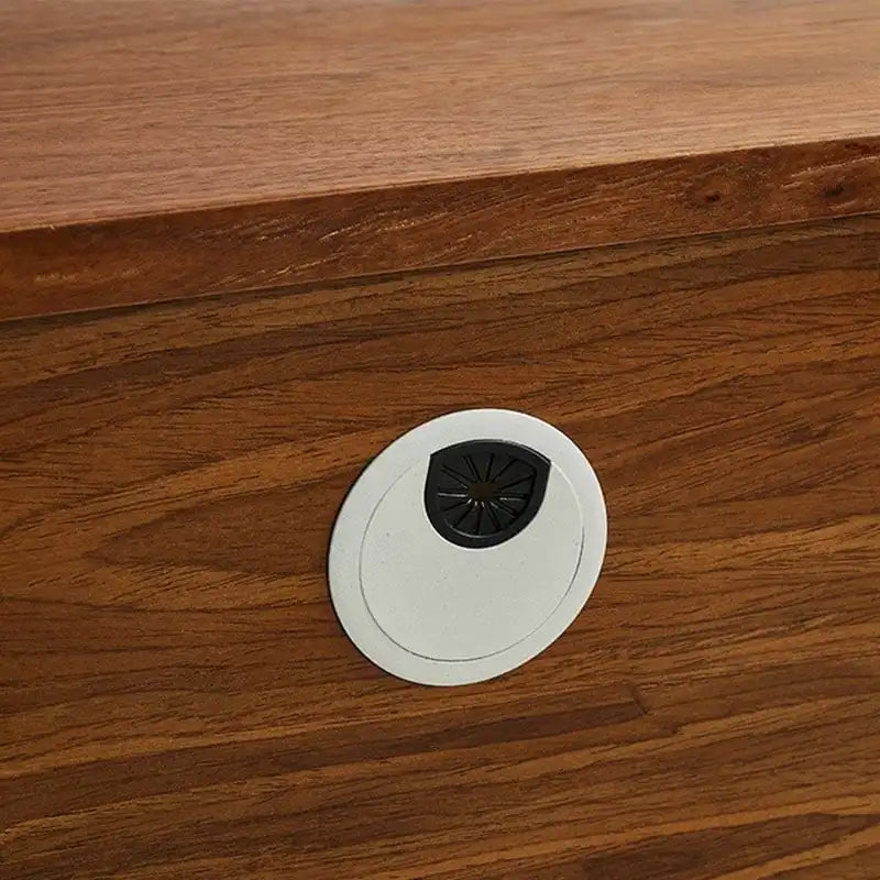 Meuble TV moderne en bois, console multimédia basse avec 4 tiroirs, placard de rangement ouvert, placage noyer, entièrement assemblé