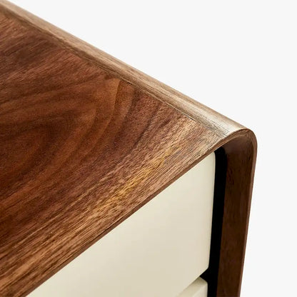 Meuble TV moderne en bois, console multimédia basse avec 4 tiroirs, placard de rangement ouvert, placage noyer, entièrement assemblé