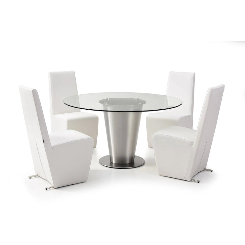 Table ronde en verre transparent avec piètement en acier inoxydable ou plateau tournant