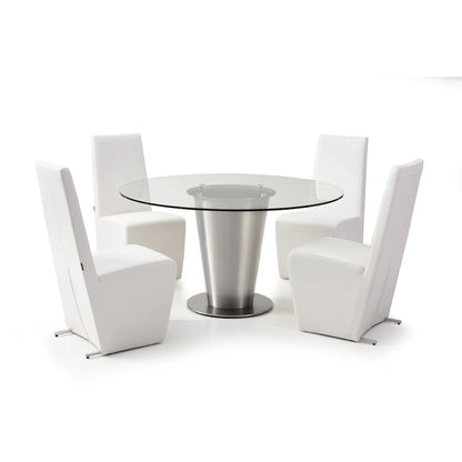 Table ronde en verre transparent avec piètement en acier inoxydable ou plateau tournant