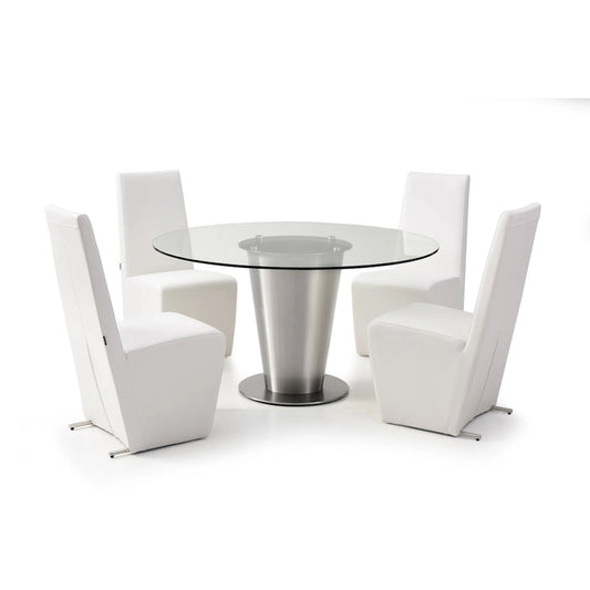 Table ronde en verre transparent avec piètement en acier inoxydable ou plateau tournant