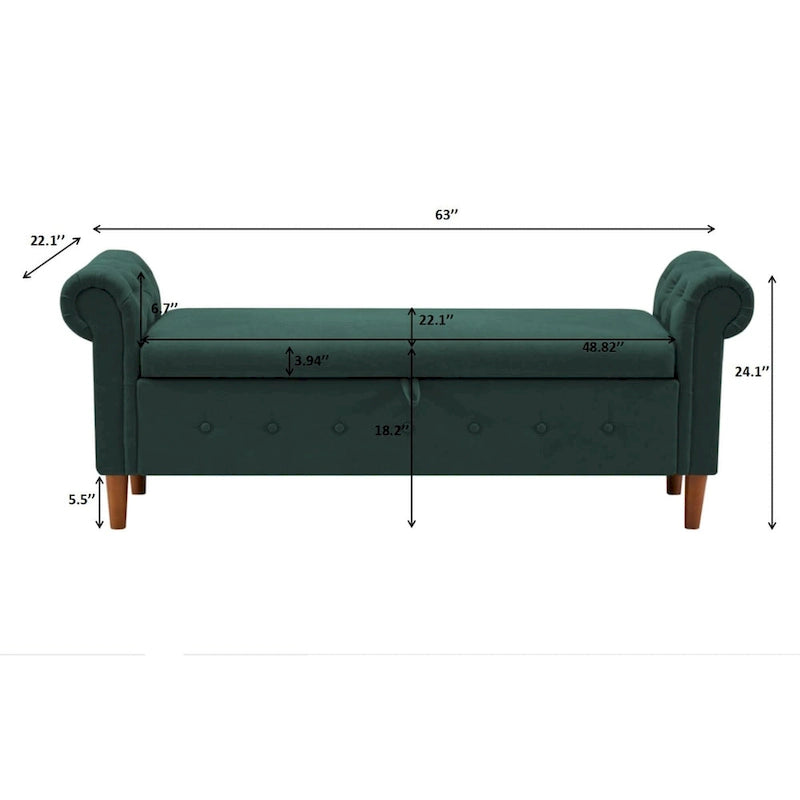 Banc de rangement pour chambre à coucher, bout de lit, pouf en lin avec accoudoirs roulés, canapé long