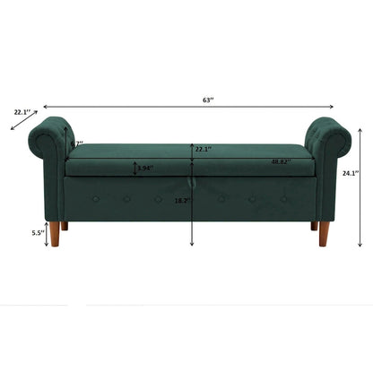 Banc de rangement pour chambre à coucher, bout de lit, pouf en lin avec accoudoirs roulés, canapé long