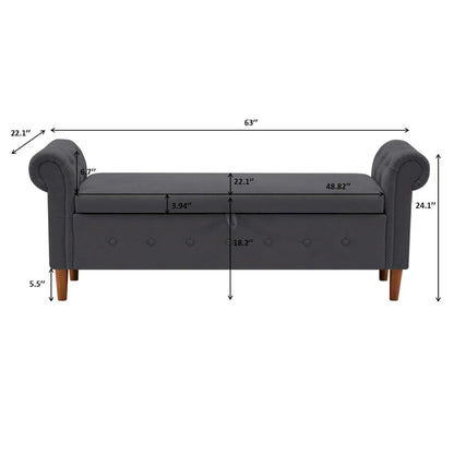 Banc de rangement pour chambre à coucher, bout de lit, pouf en lin avec accoudoirs roulés, canapé long