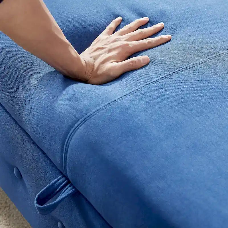 Banc de rangement pour chambre à coucher, bout de lit, pouf en lin avec accoudoirs roulés, canapé long