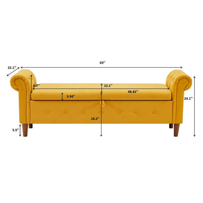 Banc de rangement pour chambre à coucher, bout de lit, pouf en lin avec accoudoirs roulés, canapé long