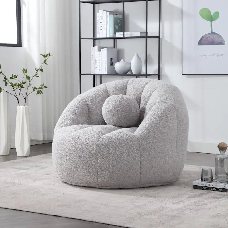 HOMEFUN Pouf rond rembourré en bouclette avec coussin