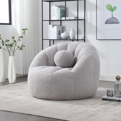 HOMEFUN Pouf rond rembourré en bouclette avec coussin