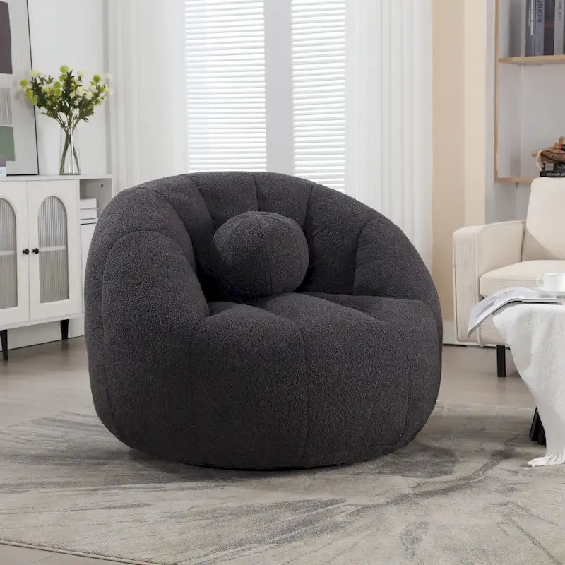 HOMEFUN Pouf rond rembourré en bouclette avec coussin